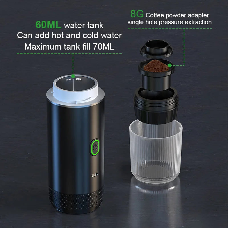 Wireless Electric Portable Espresso Coffee Machine for Car & Home